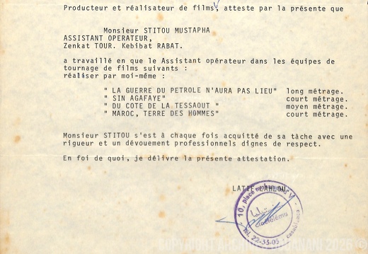 Attestation 5 pour Mustapha Stitou Assistant Operateur