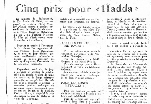 Cinq prix pour Hadda Al Maghrib