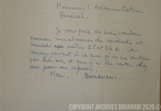 1961 11 27 Lettre Bouanani Excuse