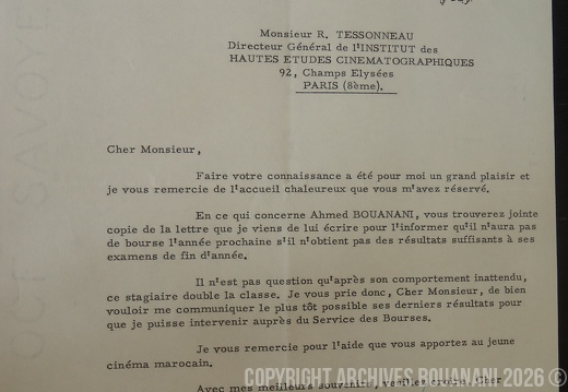 1962 04 17 Lettre Ghannam Notes bourseJPG