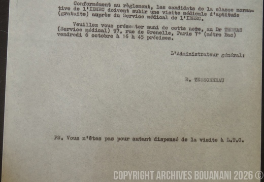 1961 10 05 note pour visite medicale