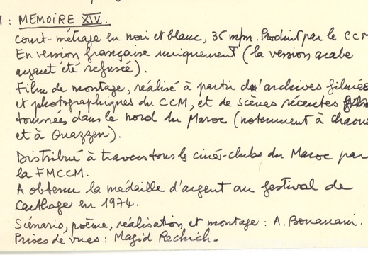 Filmographie manuscrite M14.1971