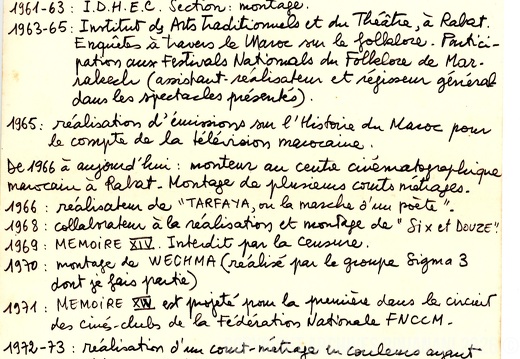 Manuscrit CV A. Bouanani 1975