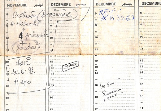 Planning des scenes par semaine Mirage manuscrit page 3 verso