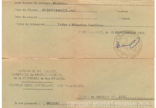 1963 ordre de mission sekkat bouanani sept 63