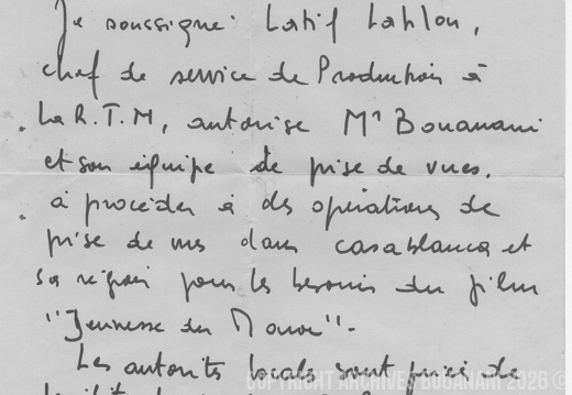 1965 autorisation de tournage Lahlou.Bouanani.Jeunesse du Maroc
