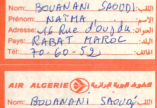 Etiquettes De Bagage Air Algerie pour Naima Saoudi