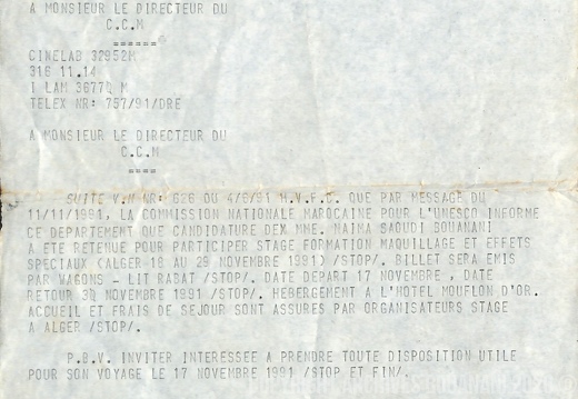 Telex Algerie 1 en 1991