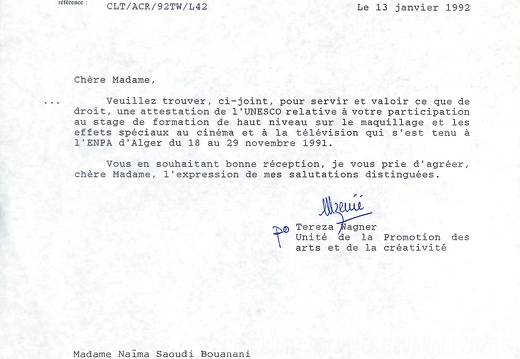UNESCO Lettre Attestation 1