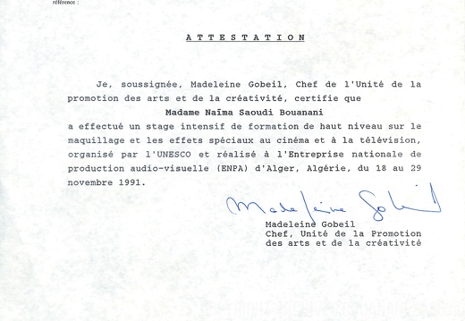 UNESCO Lettre Attestation 2