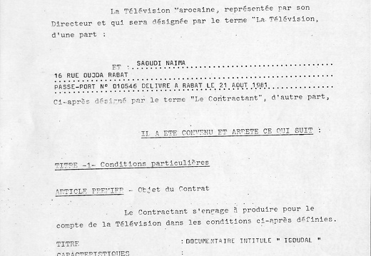 Contrat de production de Imilchil page 1
