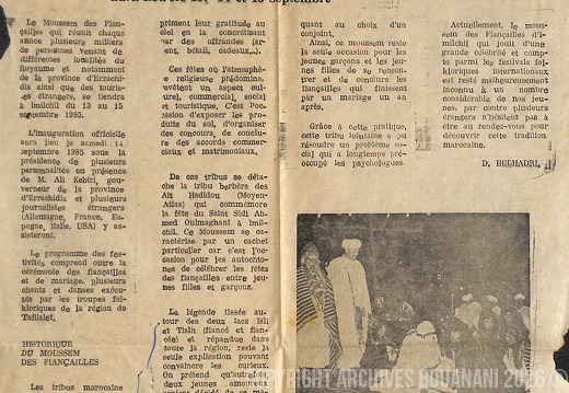 Moussem Immilchil dans un Journal sans reference sauf la signature du texte par D. BELHADRI
