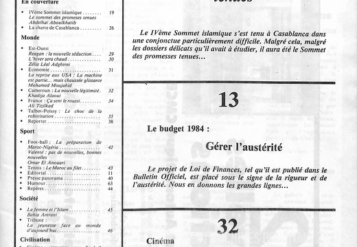Page 03 Sommaire Message de la Nation  n 23  27 Janvier 1984